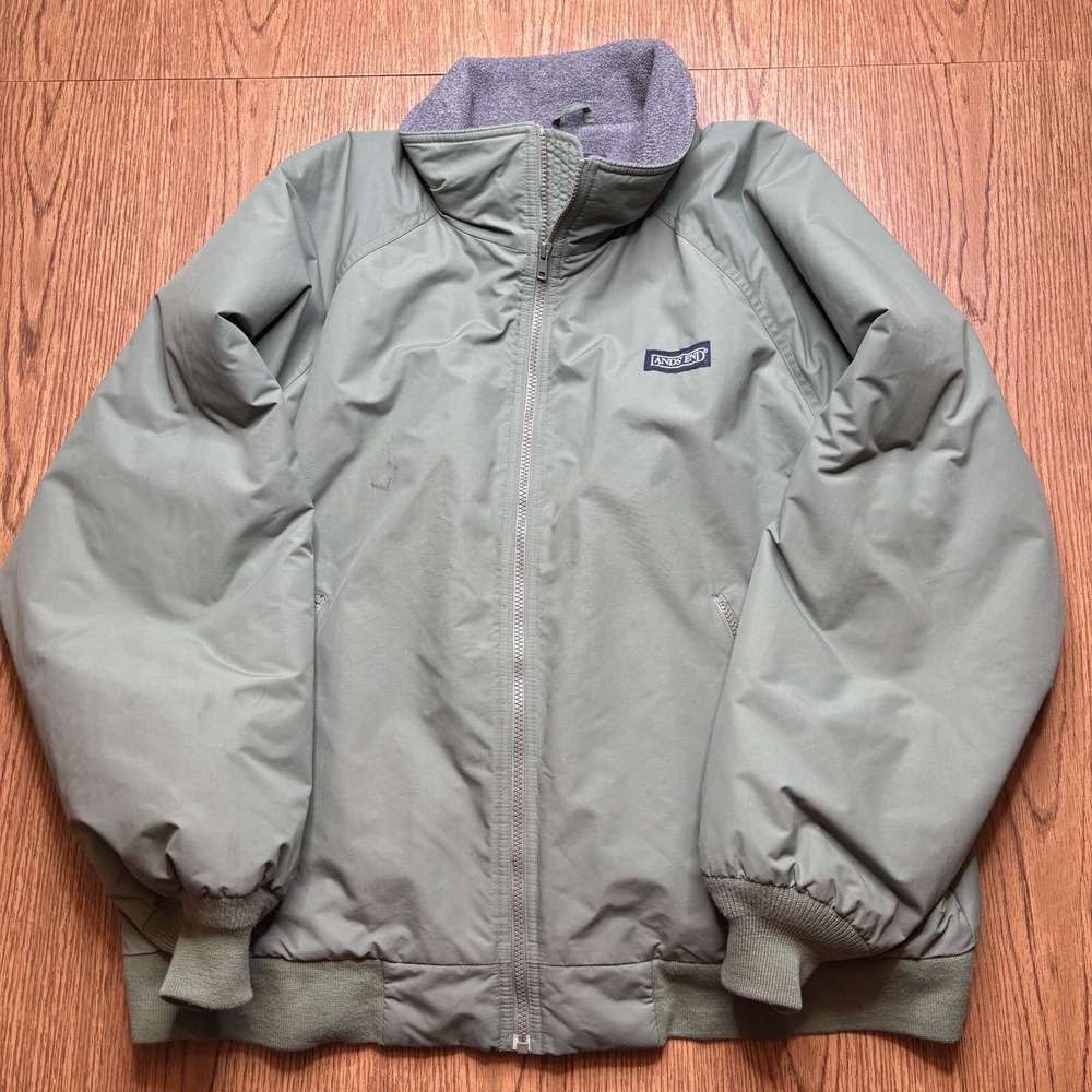 Lands' End Polartec Fleece-Lined Bomber Jacket (Green, XL, Made in Korea)‎